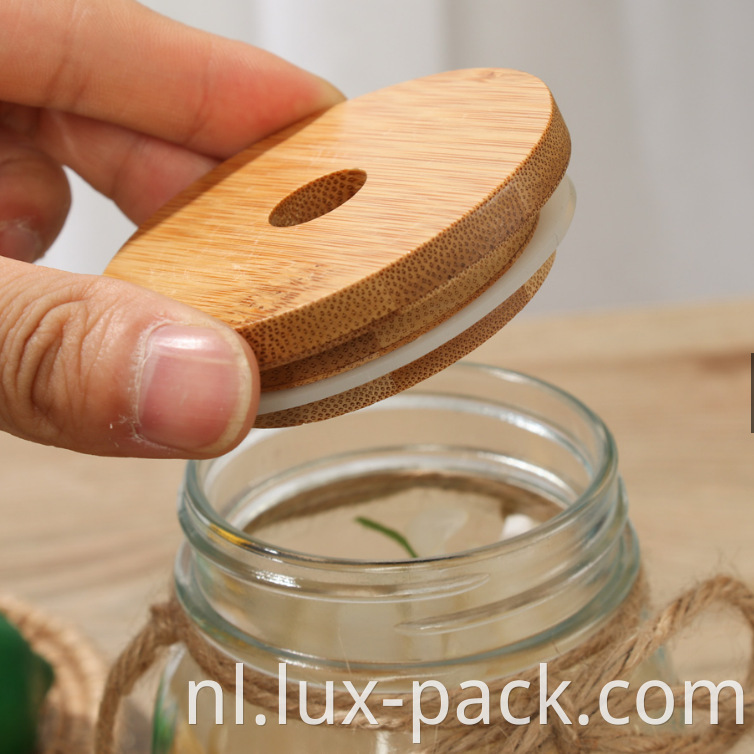 Hot Sale Glass Beer kan 86 mm 70 mm bamboe Mason Jar -deksels met stro gat glazen stro